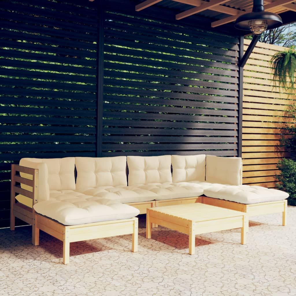 vidaXL Solid Pinewood Patio Lounge Set 7 Piece with Cushions Multi Colors