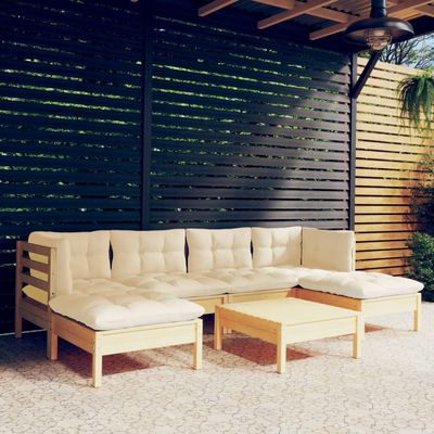 vidaXL Solid Pinewood Patio Lounge Set 7 Piece with Cushions Multi Colors