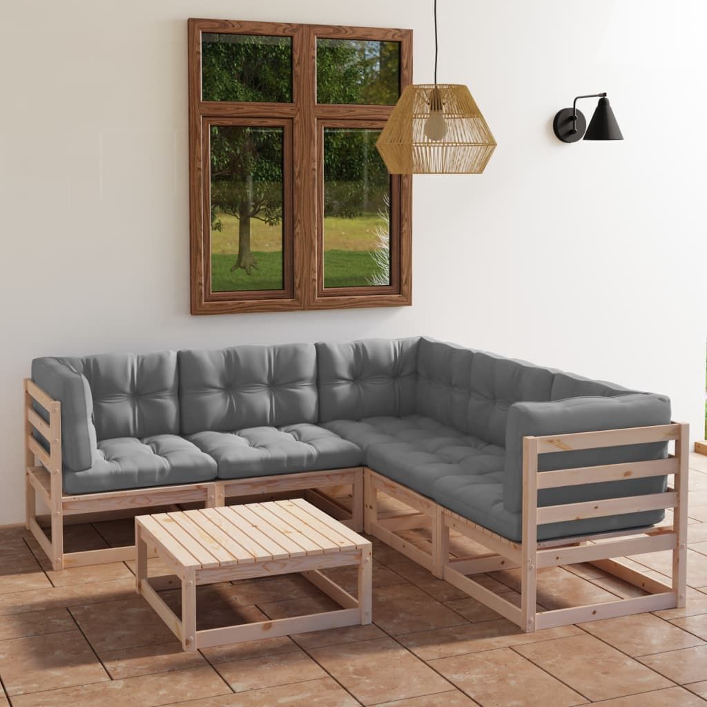 vidaXL Patio Furniture Set 6 Piece Outdoor Sectional Sofa Solid Wood Pine