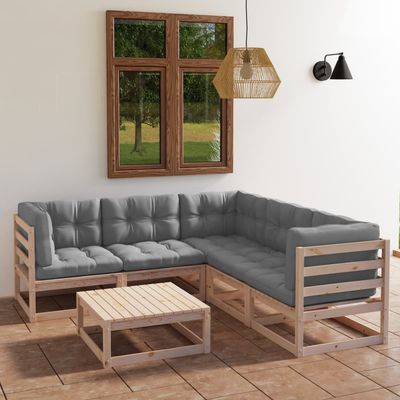 vidaXL Patio Furniture Set 6 Piece Outdoor Sectional Sofa Solid Wood Pine