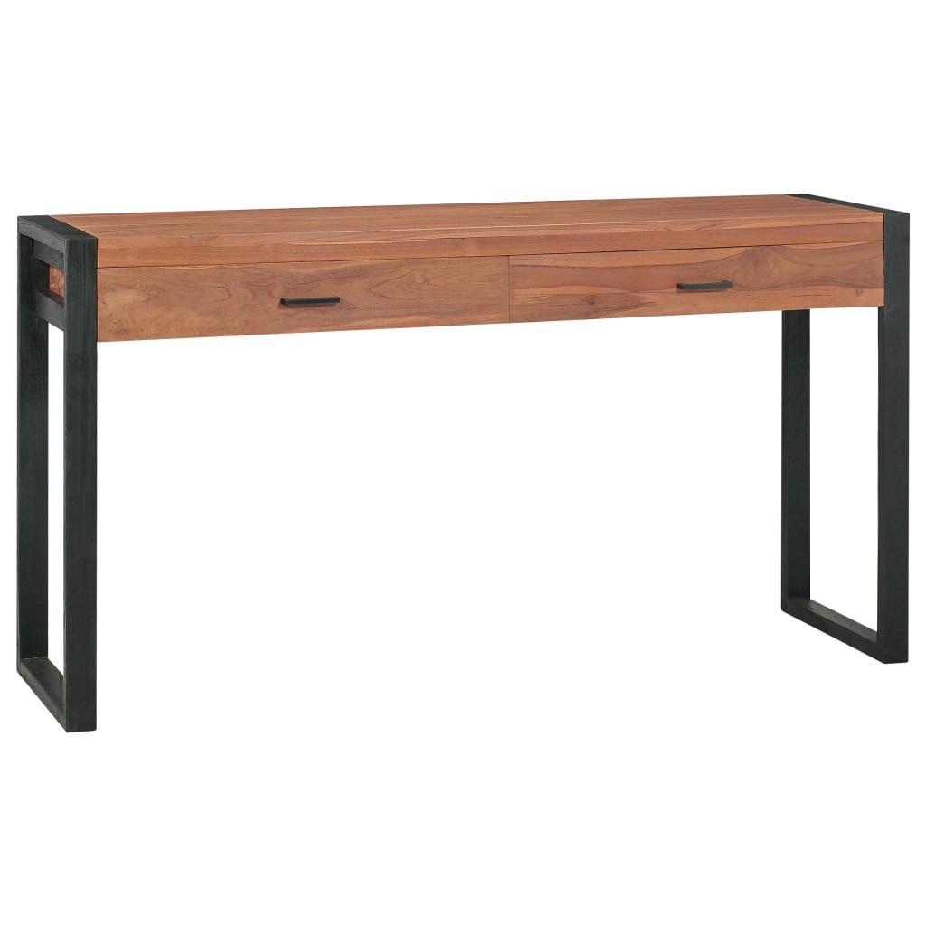 vidaXL Desk Standing Computer Desk Home Office Desk with 2 Drawers Teak Wood