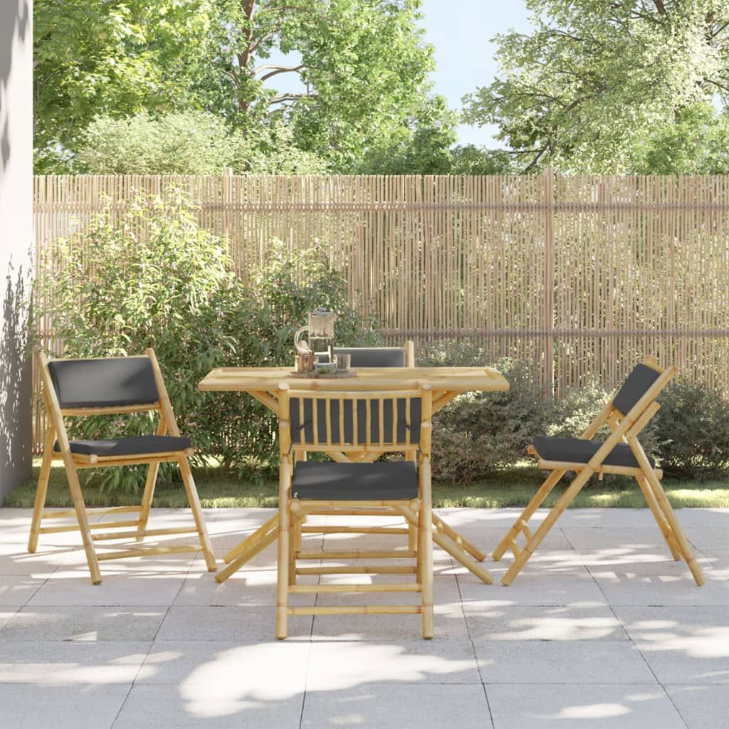 vidaXL 4 Piece Folding Bistro Chairs with Cream White Cushions Bamboo
