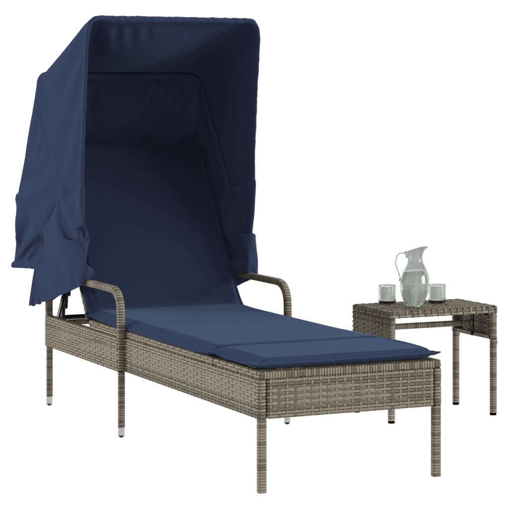 vidaXL Sun Lounger with Canopy and Table Gray Poly Rattan