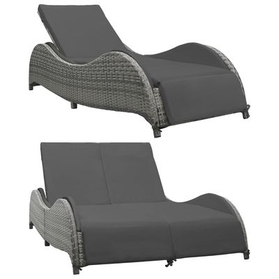 vidaXL Chaise Lounge Chair Rattan Sun Bed with Cushion Poly Rattan Anthracite
