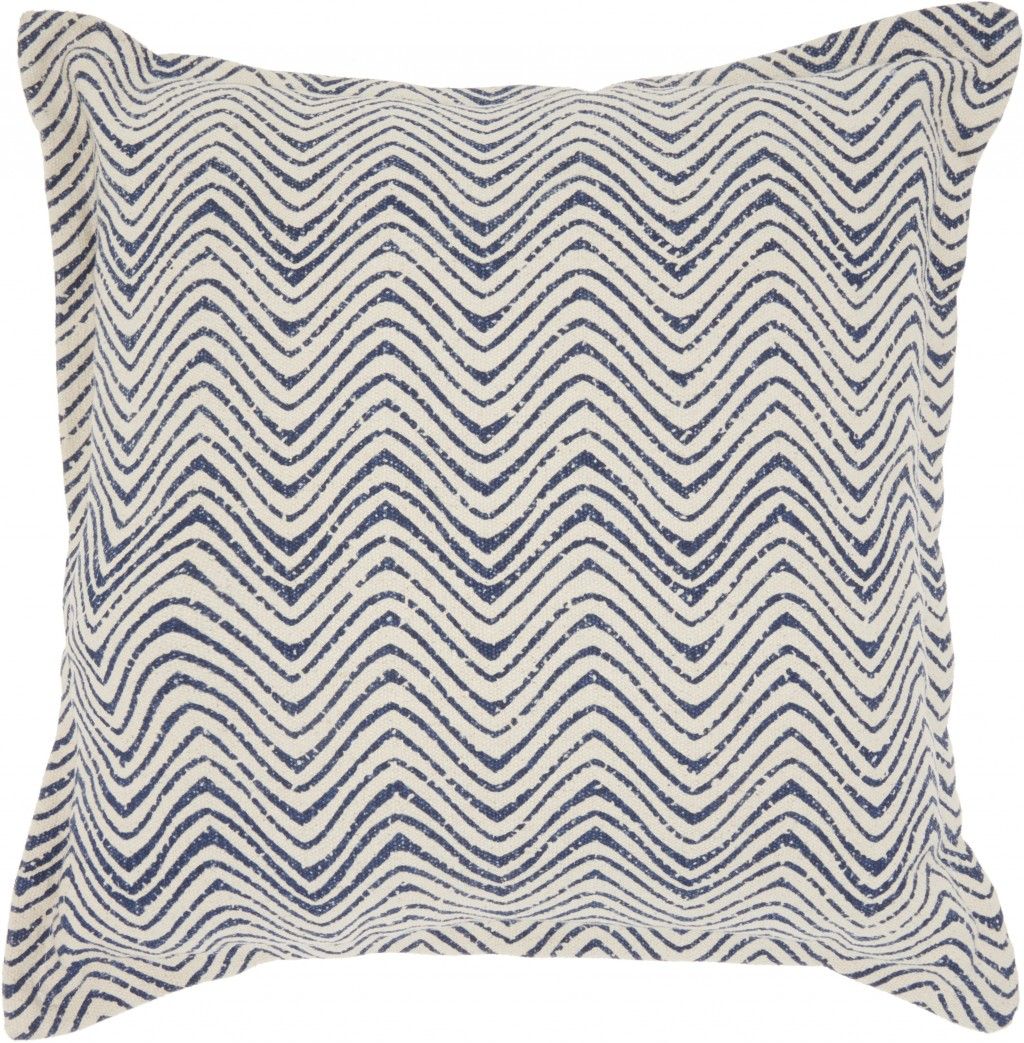 20&quot; Indigo And Ivory Waves Throw Pillow