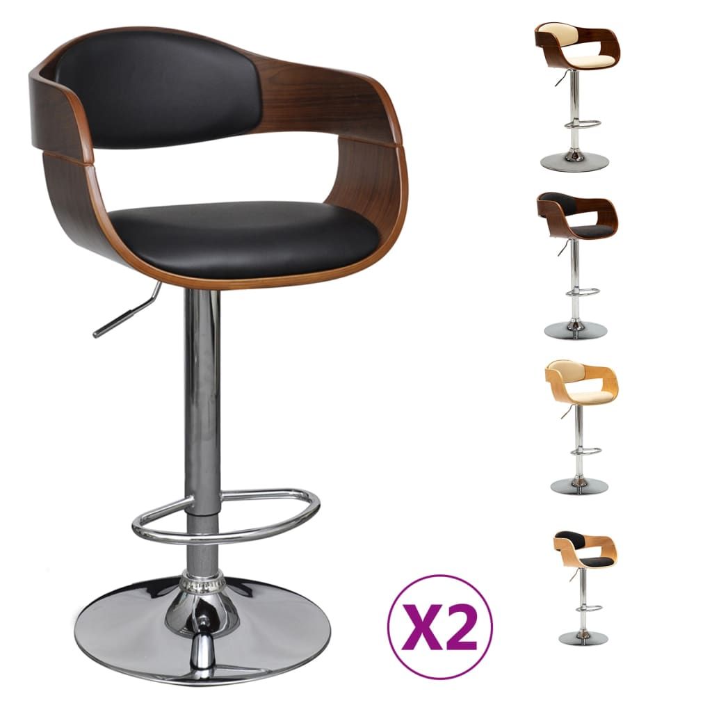 vidaXL Solid Bent Wood Bar Stool Faux Leather Bar Counter Seating Multi Colors