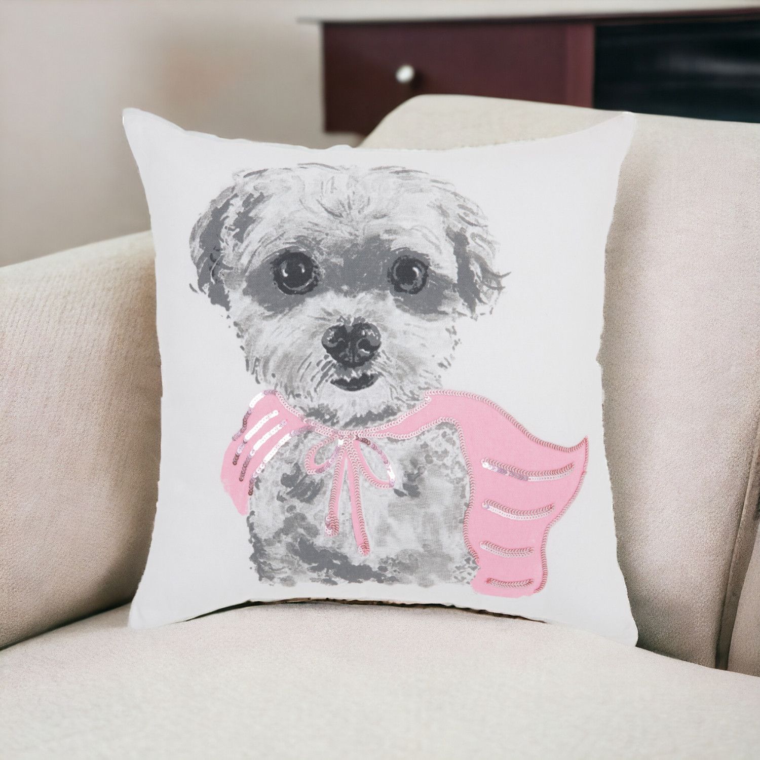 18&quot; Pink and White Cotton Throw Pillow