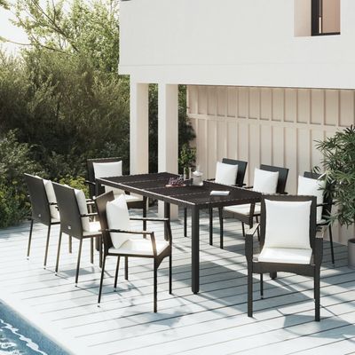 vidaXL Patio Dining Set Outdoor Conversation Set with Cushions Poly Rattan