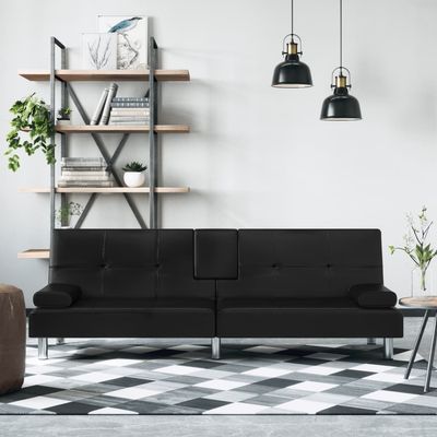 vidaXL Sofa Bed Foldable Sleeper Sofa Couch Bed with Cup Holders Faux Leather