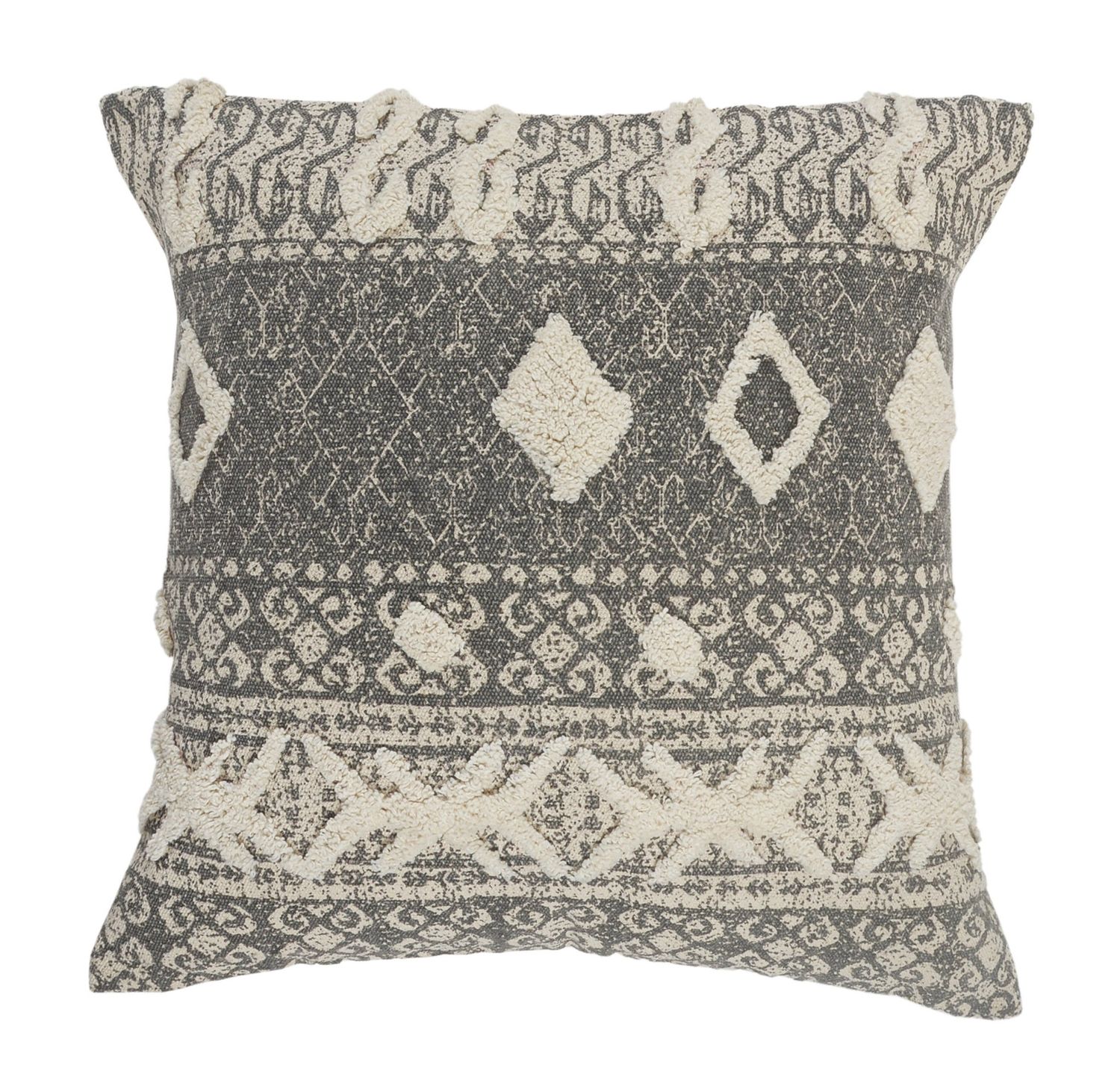 20&quot; X 20&quot; Gray And White 100% Cotton Geometric Zippered Pillow