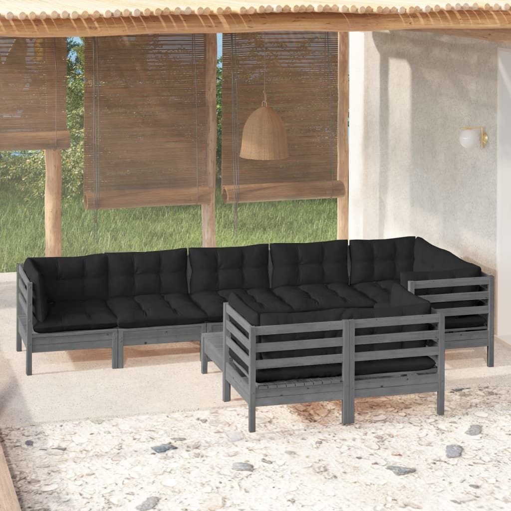 vidaXL 9 Piece Patio Lounge Set with Cream Cushions Solid Pinewood