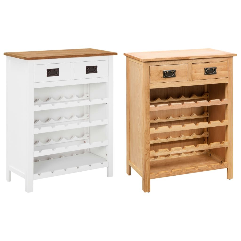 vidaXL Wine Cabinet Bottle Holder 2 Drawers Floor Wine Cabinet Solid Oak Wood