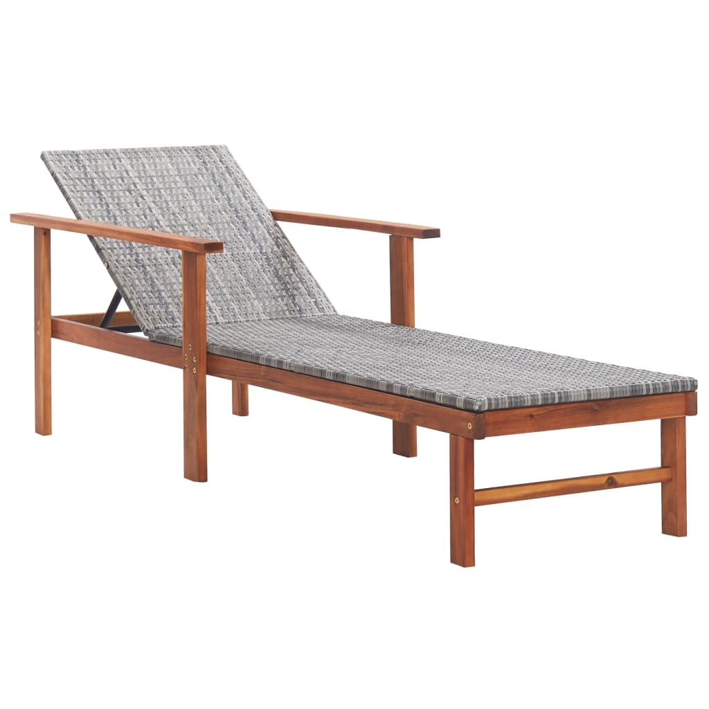 vidaXL Patio Lounge Chair Sunlounger Sunbed Poly Rattan and Solid Wood Acacia