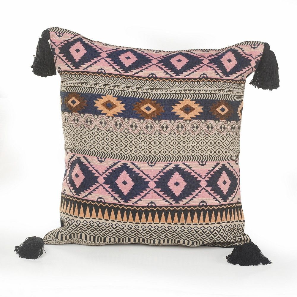 20&quot; Black and Yellow Throw Pillow with Tassels