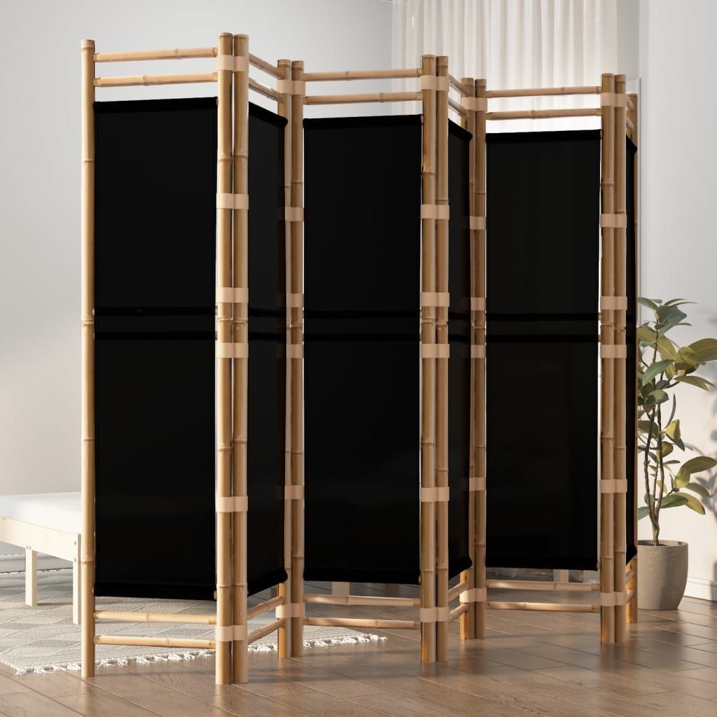 vidaXL Room Divider Foldable 6 Panel Room Divider Screen Bamboo and Canvas