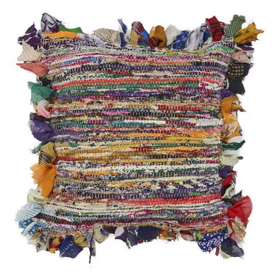 18&quot; Blue and Red Throw Pillow with Fringe