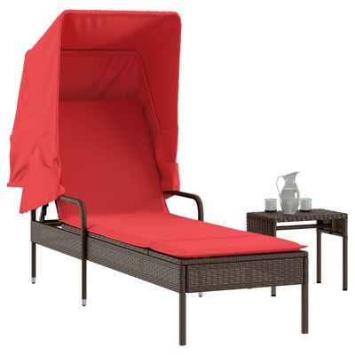 vidaXL Sun Lounger with Canopy and Table Brown Poly Rattan