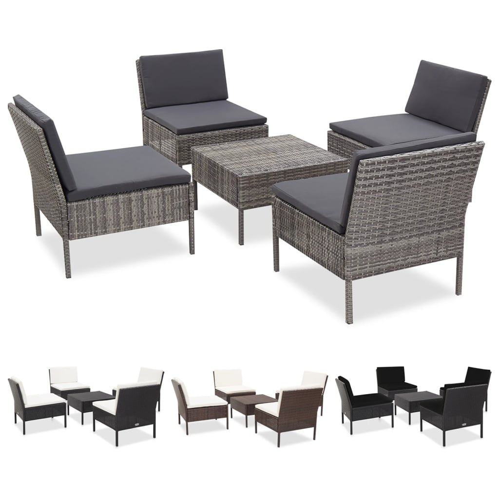 vidaXL Patio Furniture Set 5 Piece Patio Sectional Sofa with Table Poly Rattan