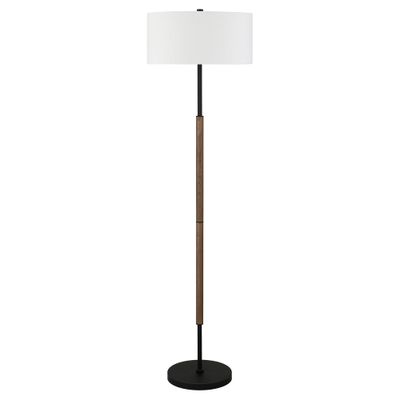 61&quot; Black Two Light Floor Lamp With White Frosted Glass Drum Shade