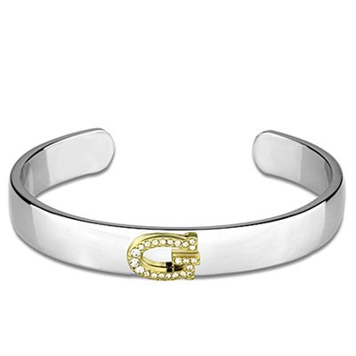 LO3617 - Reverse Two-Tone White Metal Bangle with Top Grade Crystal  in Clear