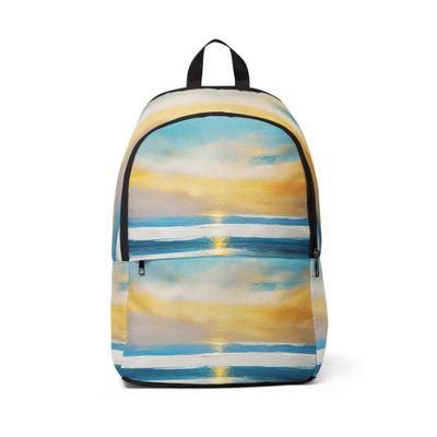 Fashion Backpack Waterproof Blue Ocean Golden Sunset Print