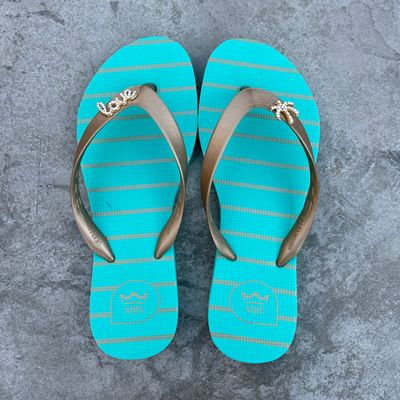 Natural Rubber Flip Flops Acqua Green Love Crystal Accessory