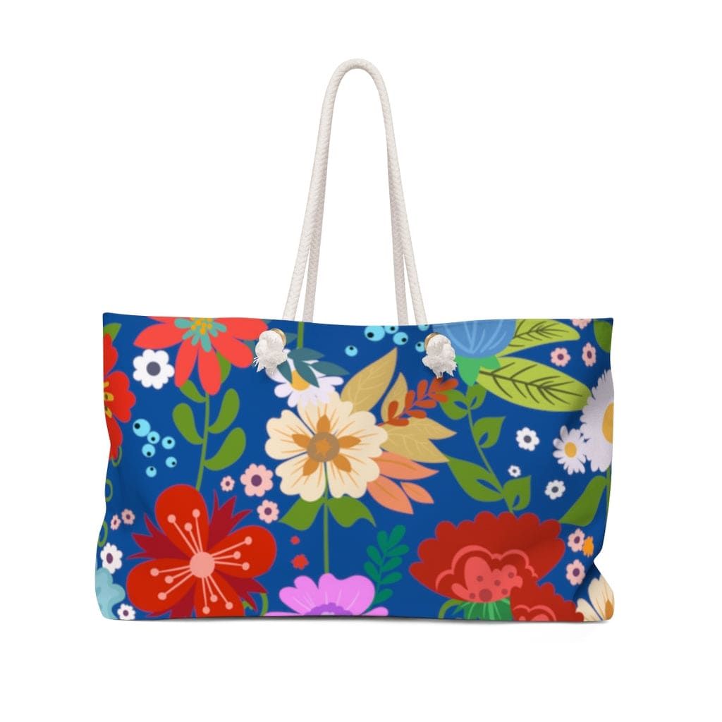 Weekender Tote Bag - Floral Print - Blue