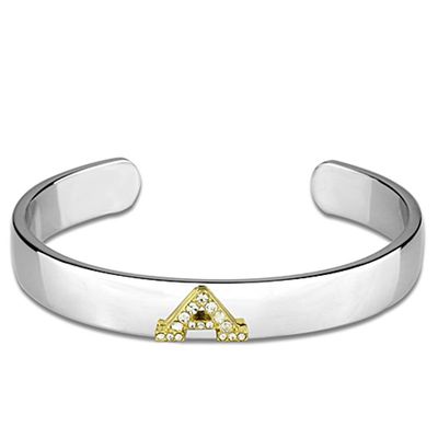 LO3611 - Reverse Two-Tone White Metal Bangle with Top Grade Crystal  in Clear