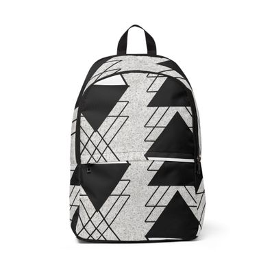 Fashion Backpack Waterproof Black and White Ash Grey Triangular Colorblock