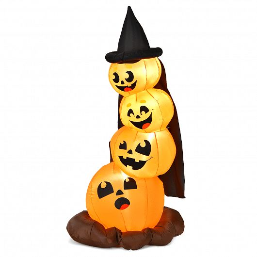 7 Feet Halloween Inflatable Pumpkin Combo with Witch&#39;s Hat and LED Lights