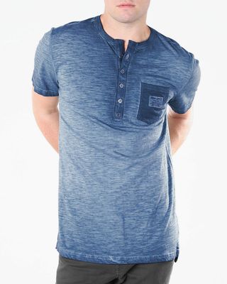 ZIMEGO Men&#39;s Vintage Color Dyed Short Sleeve Crew Neck Chest Pocket Henley Shirt