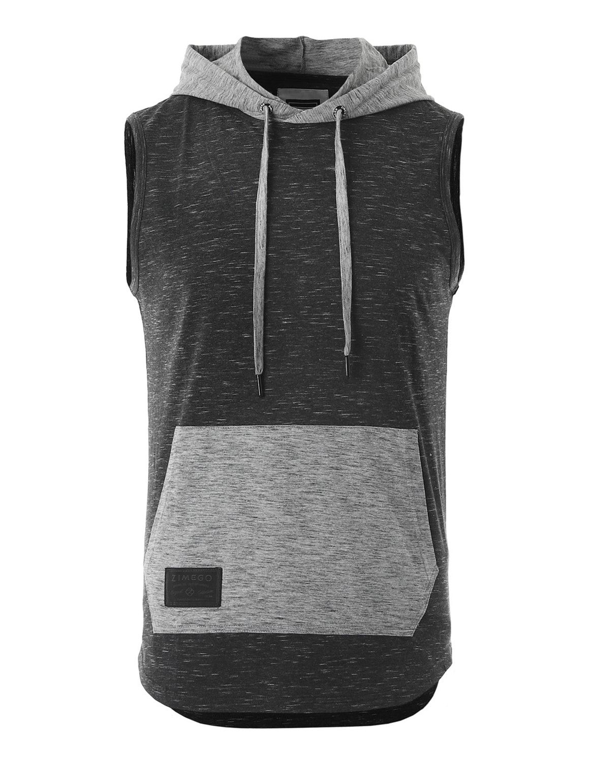 ZIMEGO Men&#39;s Color Block Sleeveless Pullover Kangaroo Pocket Workout Hooded Tank - 051