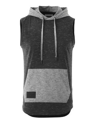 ZIMEGO Men&#39;s Color Block Sleeveless Pullover Kangaroo Pocket Workout Hooded Tank - 051