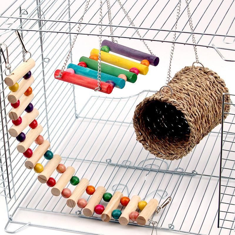 Colorful Wood Parrot Playground: Swing, Climb, And Play!
