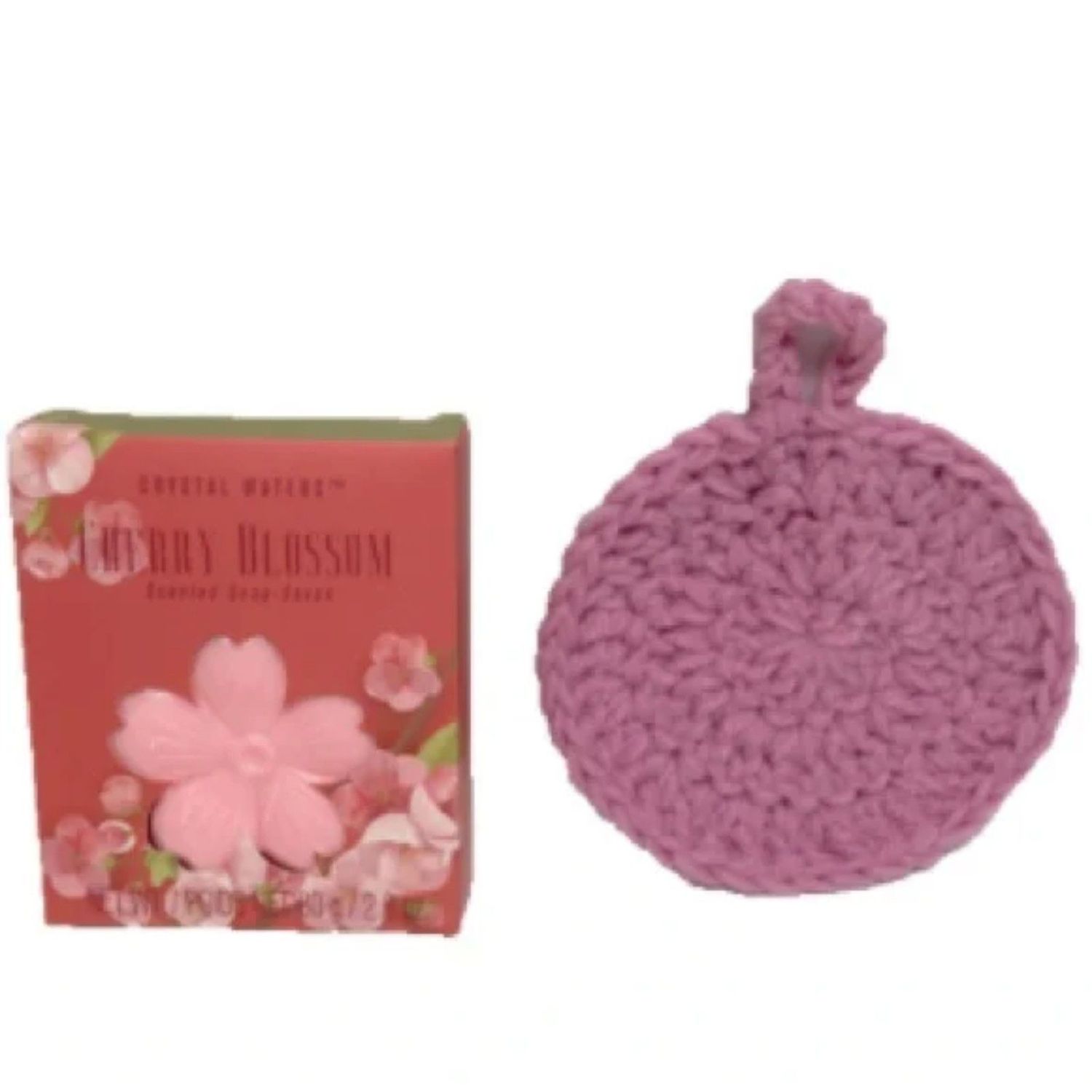 Gift Set Soap Cherry Blossom with Crochet Scrubbie Washcloth Beauty Spa Bath 5 inch Round