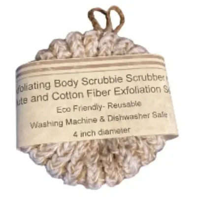 Handmade Body Scrub Sponge Body Scrubby Scrubber Rounds Exfoliating Natural Jute Cotton Handcrafted Handmade in USA Set of 2