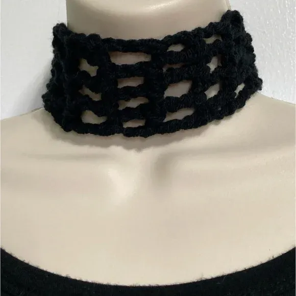Handmade Choker Gothic Steam Punk Crochet Stretchy Black Neck Choker 17 in x 2 in Handcrafted Handmade in the USA