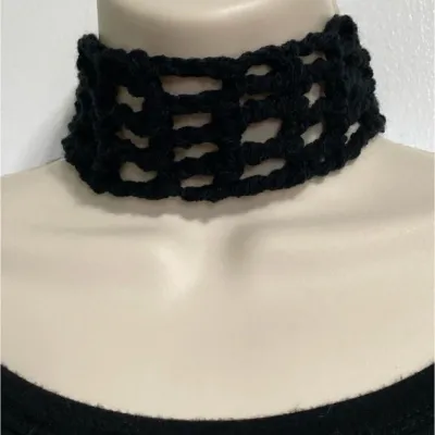 Handmade Choker Gothic Steam Punk Crochet Stretchy Black Neck Choker 17 in x 2 in Handcrafted Handmade in the USA