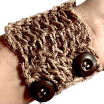 Handmade Bracelet Boho Jute Natural with Button Closure Bohemian Chic Gypsy Wide  8 x 2 inches