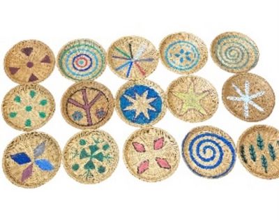 Wall Decor Wicker Plates Boho Bohemian 9.75&quot; Diameter each Set of 3 Upcycled Handcrafted Handmade in the USA