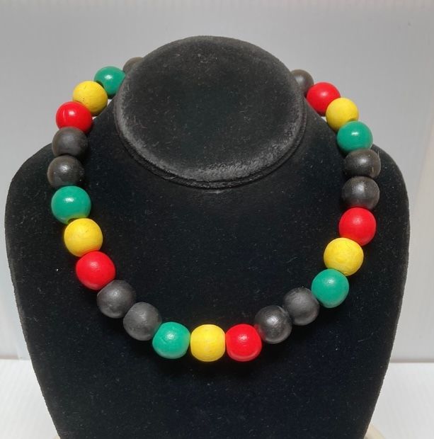 Handmade  Choker Necklace Rasta Jamaican African Reggae Wood Beaded Stretch 17 inches Handcrafted Handmade in the USA