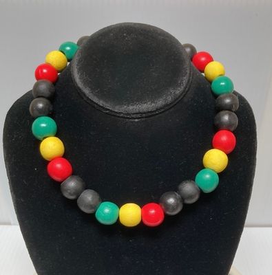 Handmade  Choker Necklace Rasta Jamaican African Reggae Wood Beaded Stretch 17 inches Handcrafted Handmade in the USA