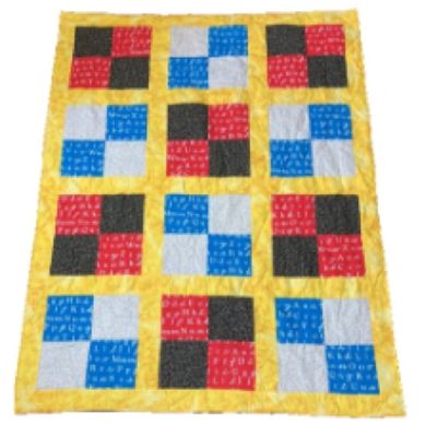 Handmade Quilt Blanket Throw  ABC Alphabet Rectangular Patch Quilt Colorful Bright 44 x 34 inches