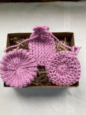 Gift Set Trio Soap Saver Bag with Drawstring Facial Scrubby with Body Scrubby Beauty Spa Bath