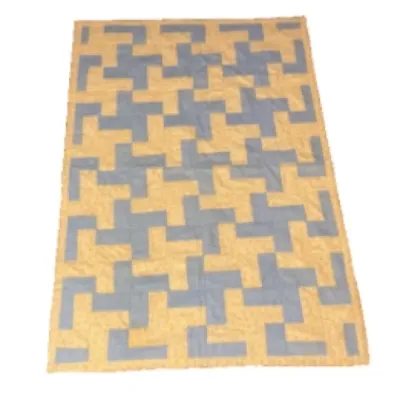 Handmade Quilt Blanket Throw  Baby Stars and Cross Denim Design Blue and Yellow 30 x 44 inches