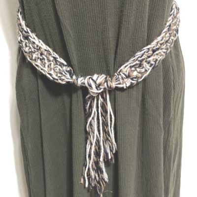 Belt Macramé with Tie Cords Boho Bohemian Gypsy Hippie Tan Blue White 38 inch Waist