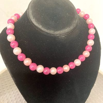 Handmade Choker Necklace BARBIE Core Pink Bubblegum Beads Stretchy Statement  Piece 15 inches