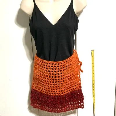 Sarong Swim Cover Up Fishnet Crochet Ombre Orange Red Black Gray 36 inches XL