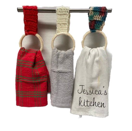 Kitchen Towel Holder Rings with Straps Handcrafted Handmade Crochet