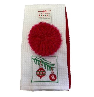 Gift Set Kitchen Handmade  Dish Scrubby with CHRISTMAS COLLECTION Holiday Ornaments Dish Tea Towels